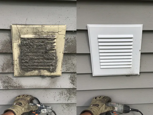Bristol Dryer Vent Cleaning technician installing high-quality dryer vent cover at a residential property in Bristol
